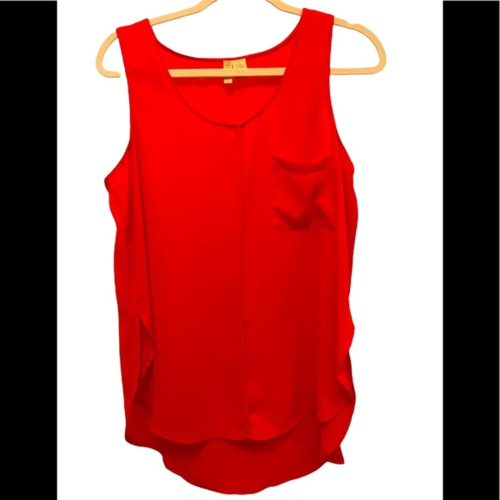 Japna Red High Low Sleeveless Blouse Size Large